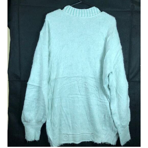 Express Womens Sweater Light Blue V Neck Super Soft Over Sized Puffed Sleeves L - Picture 10 of 12